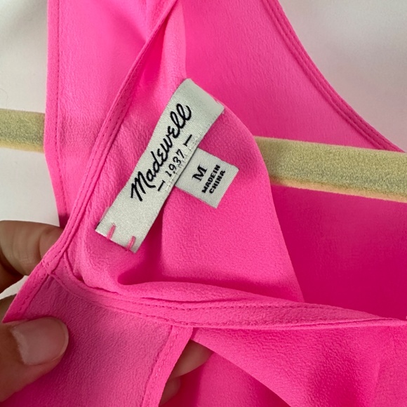 Madewell Hot Pink Silk Sleeveless Top with Tie in back - Picture 4 of 6